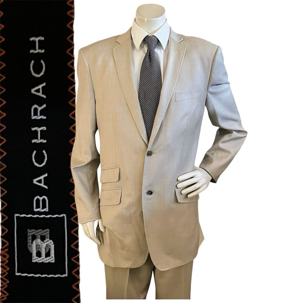 Bachrach Men 2pc Suit 42R 34x31 Wool Light Weight Hand Stitched